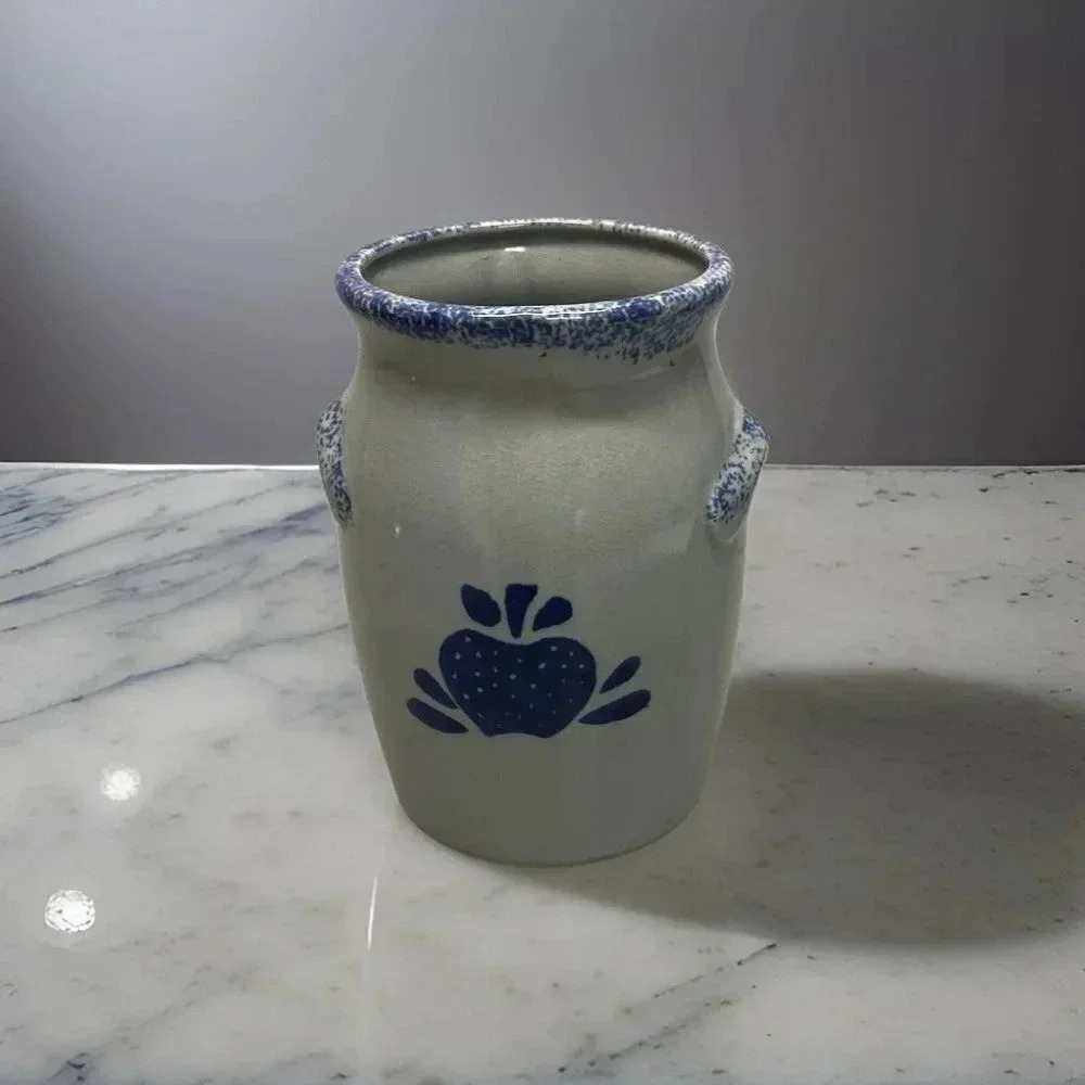 LOOMCO GRAY CERAMIC JUG VASE BLUE ACCENT